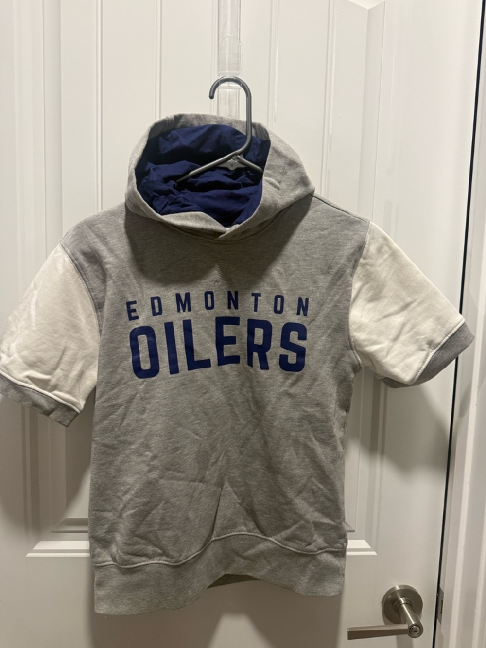 NHL Edmonton Oilers Short-Sleeve Hoodie - Gray, White & Blue